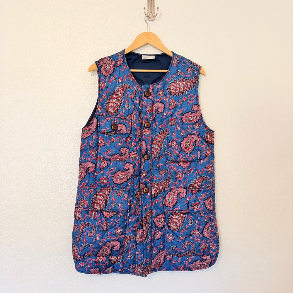 Pierre-Louis Mascia Silk Blend Quilted Longline Paisley Button Front Vest RARE